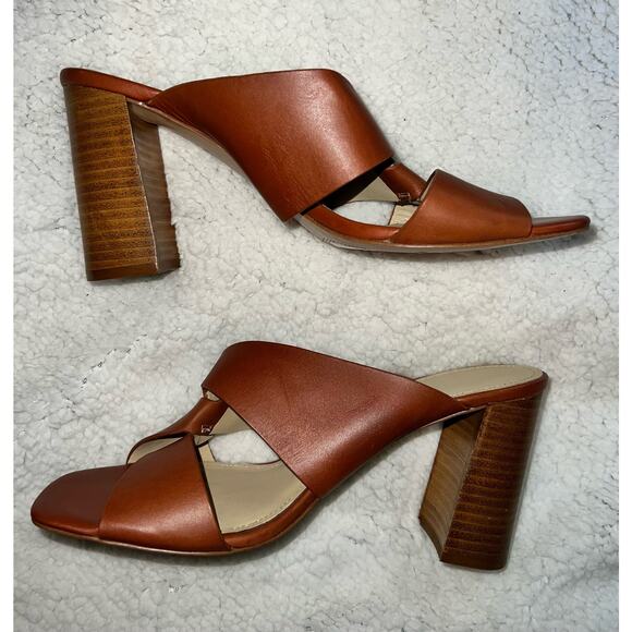 Botkier Raven Slide Sandal COGNAC LEATHER Block Heel - size  9 - Q6 - Picture 1 of 8